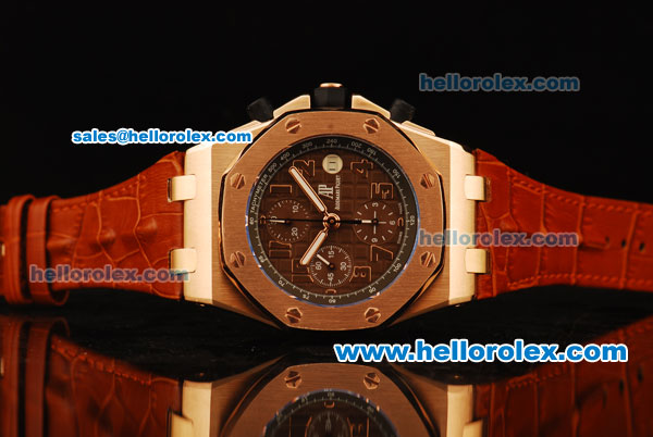 Audemars Piguet Royal Oak Offshore Chronograph Swiss Valjoux 7750 Automatic Movement Rose Gold Case with Brown Dial and Leather Strap - Click Image to Close